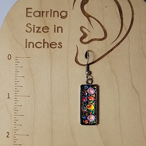 Polish Folk Art Cabochon Style Drop Earrings - Picture 2 of 6